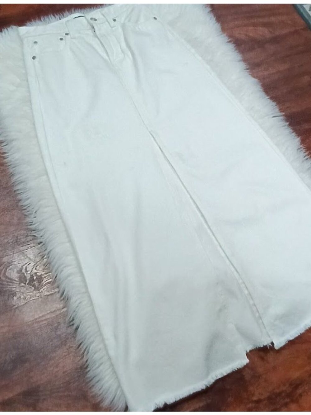 J.Crew White Denim Maxi Skirt 24 High Slit Modesty Frayed Hem Preppy Clean - Picture 2 of 14